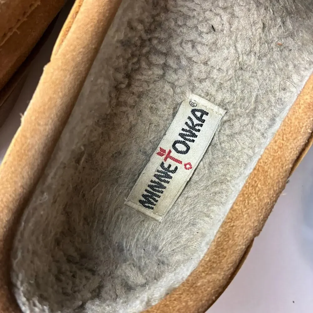 Minnetonka Moccasin Slipper Shoes Men Size 9 Chestnut Leather Slip On READ